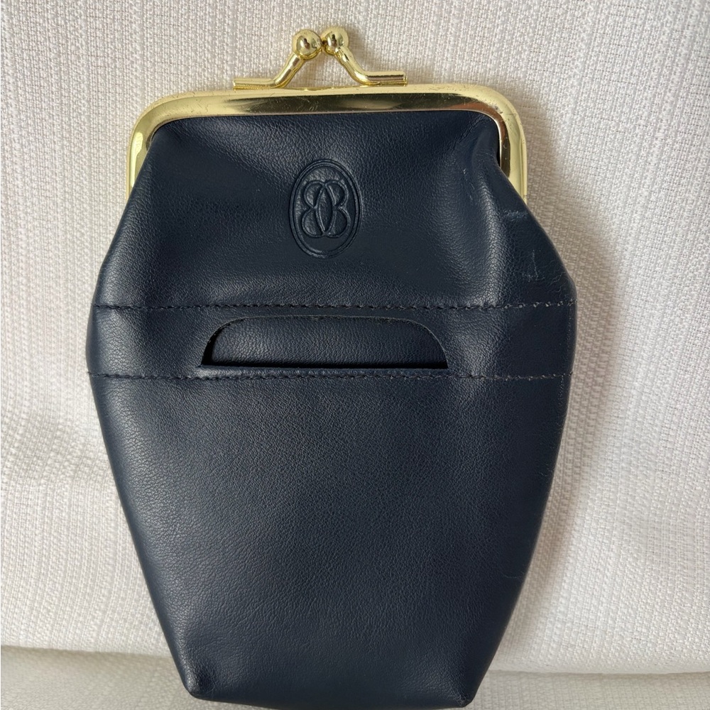 Buxton  Vintage Navy Leather Kiss Lock Coin Purse Wallet (B125)✨